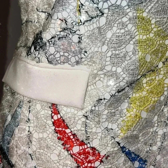 L'MOMO Women’s Abstract Sequin Lace Blazer with White Lapel Size 8 NWT - Picture 4 of 16